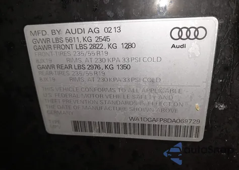 2013 Audi Q5 3.0T Premium Plus z USA, uszkodzony, nr VIN WA1DGAFP8DA069729